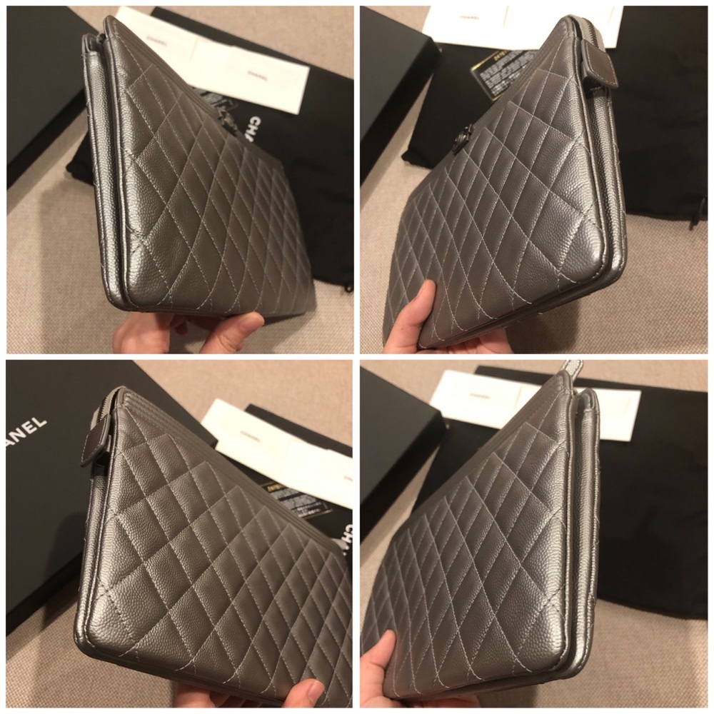 SOLD 2018 Chanel Boy Clutch Caviar SHW - Picture 3 of 8